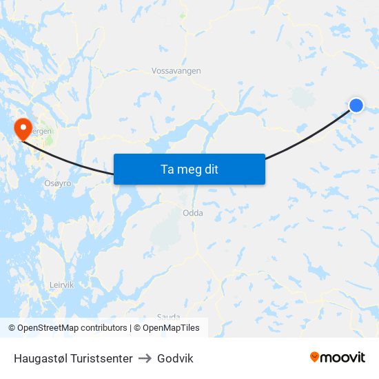 Haugastøl Turistsenter to Godvik map