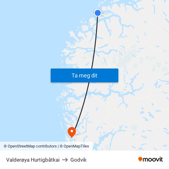 Valderøya Hurtigbåtkai to Godvik map