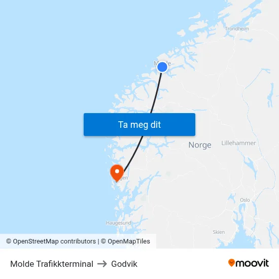 Molde Trafikkterminal to Godvik map