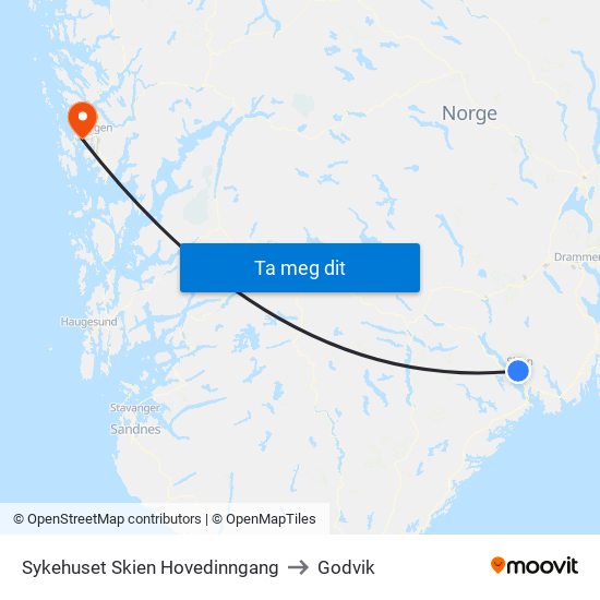 Sykehuset Skien Hovedinngang to Godvik map