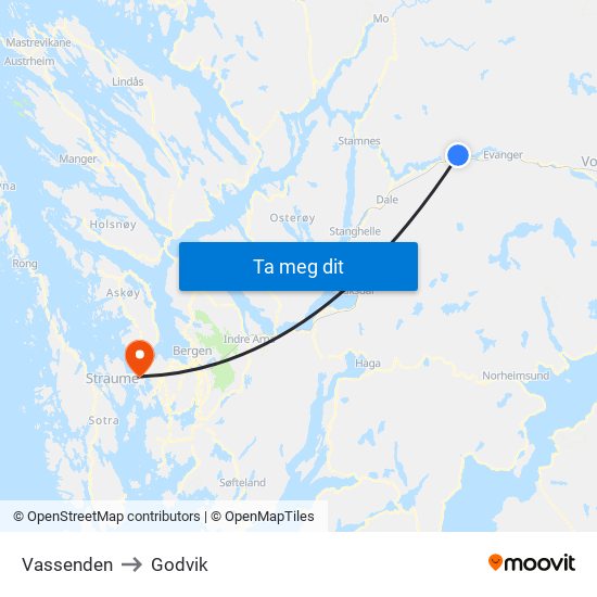 Vassenden to Godvik map