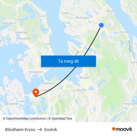 Blindheim Kryss to Godvik map