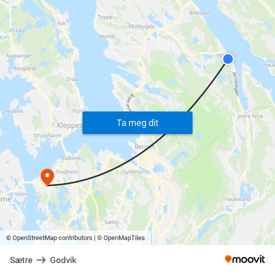 Sætre to Godvik map