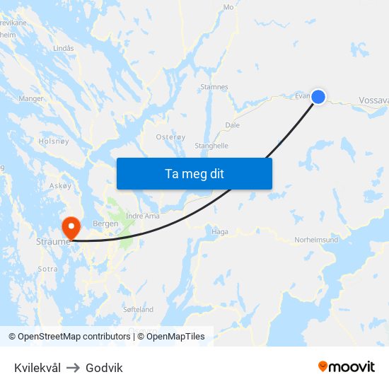 Kvilekvål to Godvik map