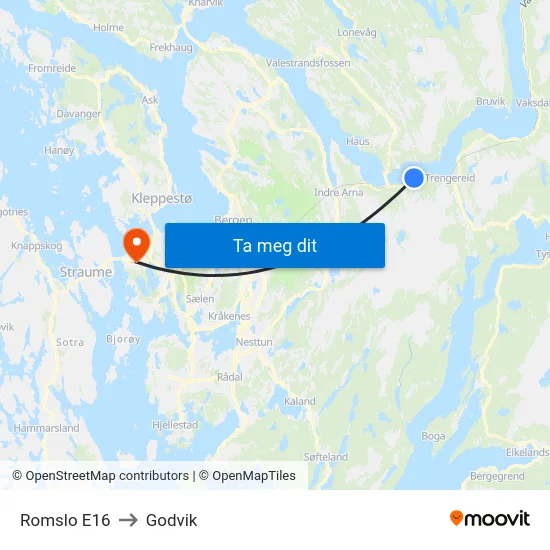 Romslo E16 to Godvik map