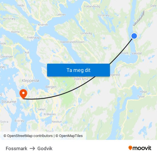 Fossmark to Godvik map