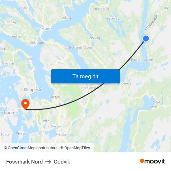 Fossmark Nord to Godvik map