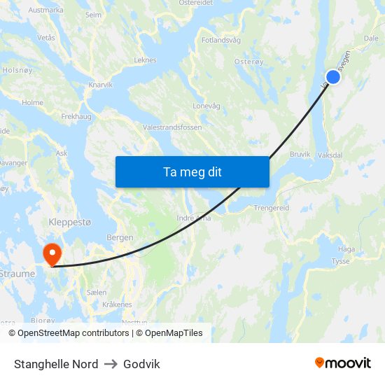 Stanghelle Nord to Godvik map
