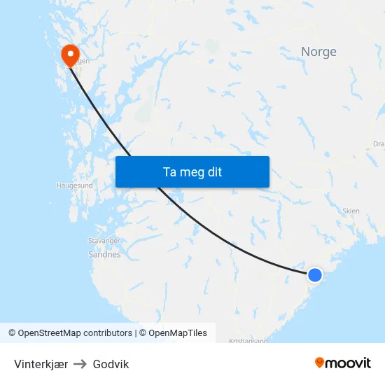 Vinterkjær to Godvik map