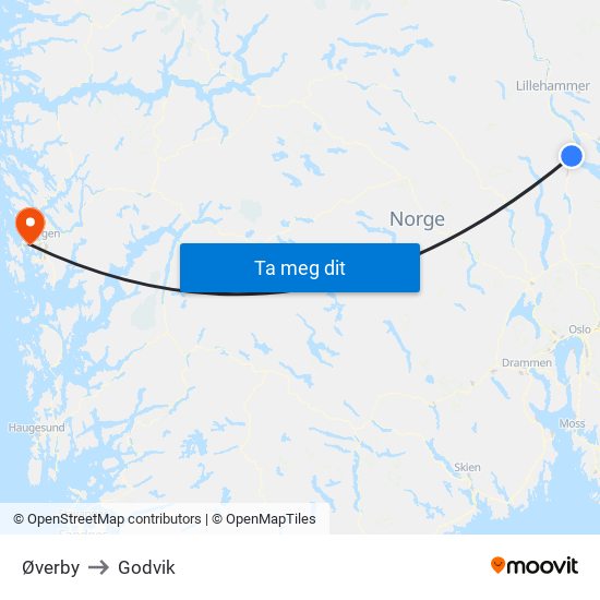 Øverby to Godvik map