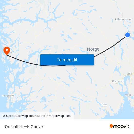 Oreholtet to Godvik map