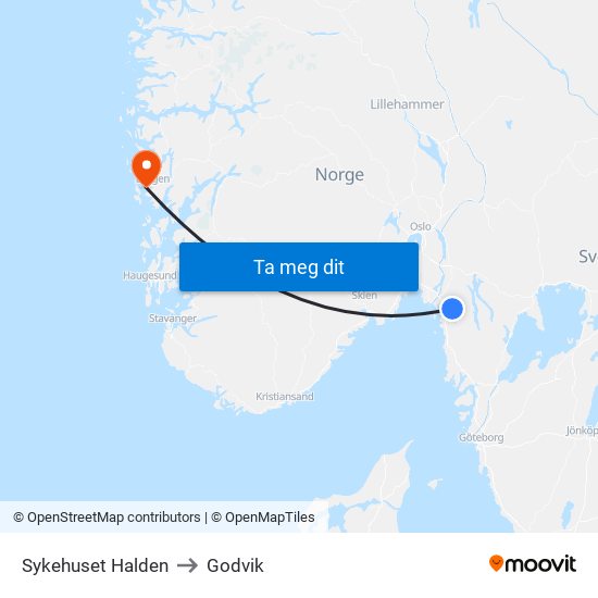 Sykehuset Halden to Godvik map
