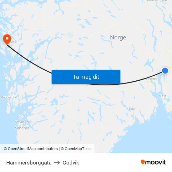 Hammersborggata to Godvik map