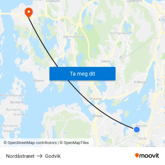 Nordåstræet to Godvik map