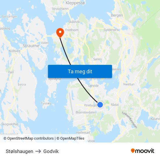 Stølshaugen to Godvik map