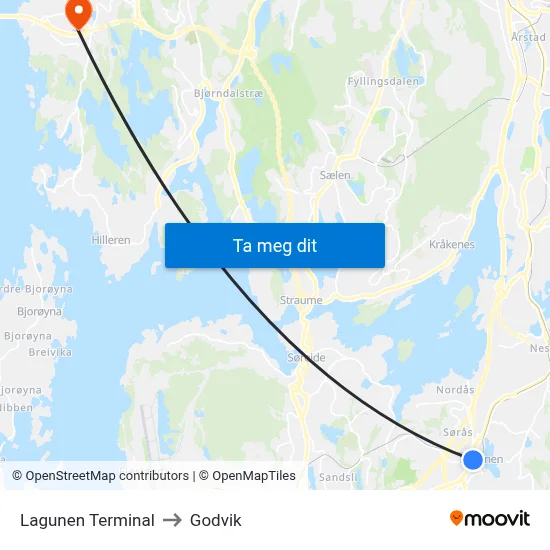 Lagunen Terminal to Godvik map