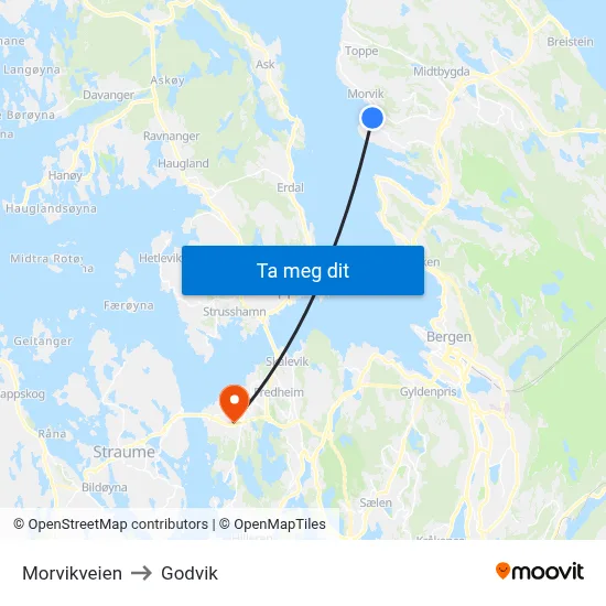 Morvikveien to Godvik map