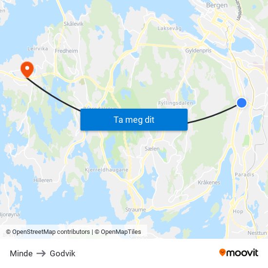 Minde to Godvik map