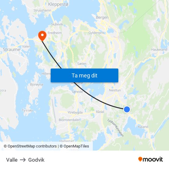 Valle to Godvik map