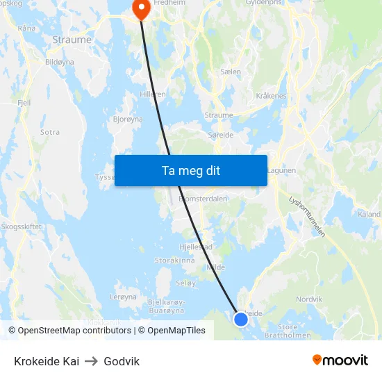 Krokeide Kai to Godvik map