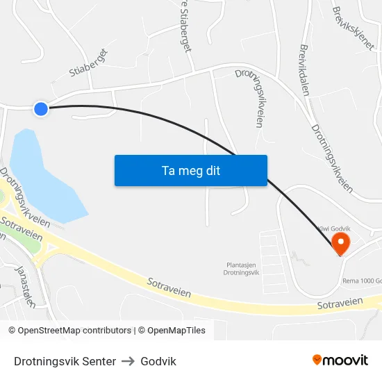 Drotningsvik Senter to Godvik map