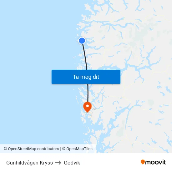 Gunhildvågen Kryss to Godvik map