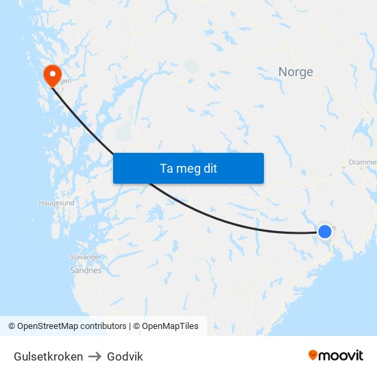 Gulsetkroken to Godvik map
