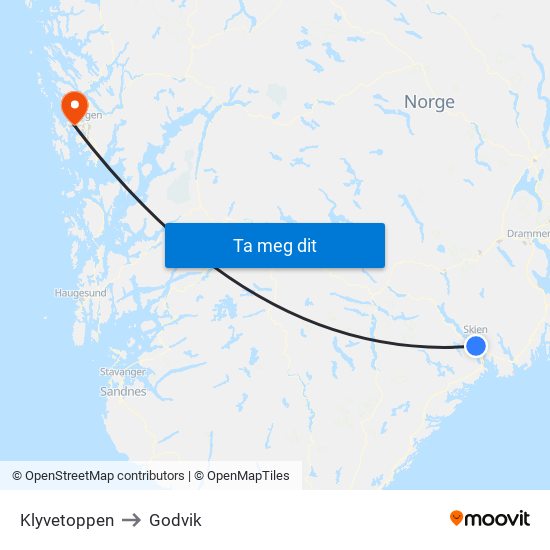 Klyvetoppen to Godvik map