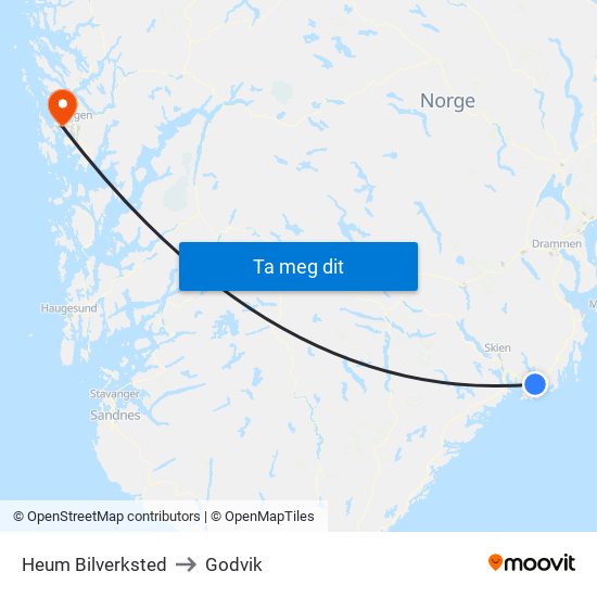 Heum Bilverksted to Godvik map