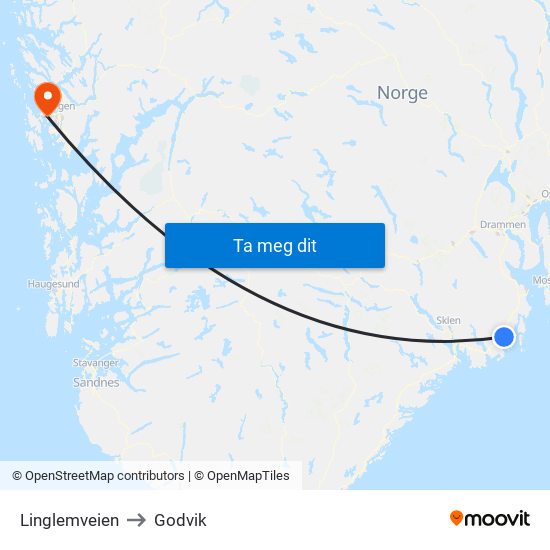 Linglemveien to Godvik map