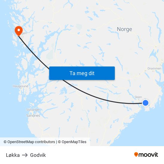 Løkka to Godvik map