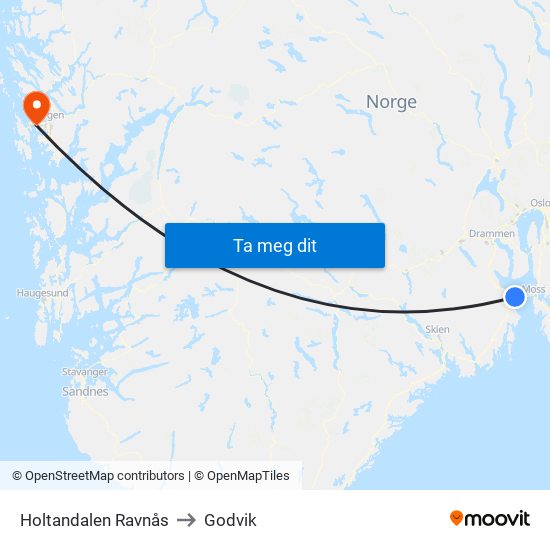 Holtandalen Ravnås to Godvik map