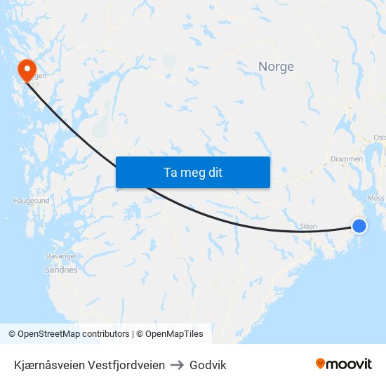 Kjærnåsveien Vestfjordveien to Godvik map