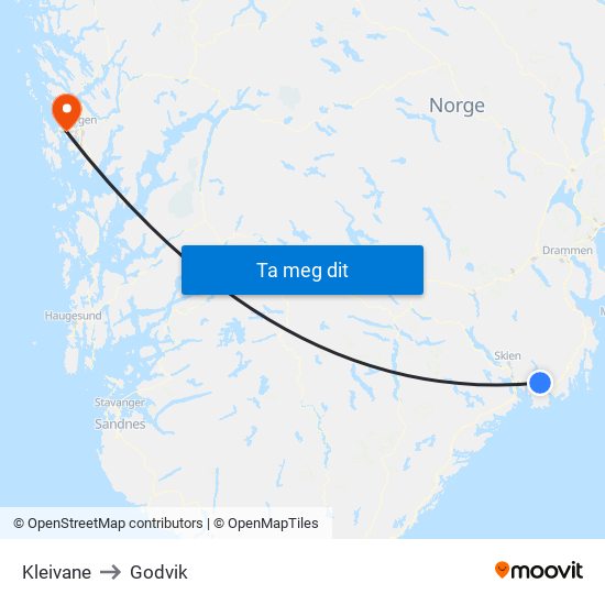 Kleivane to Godvik map