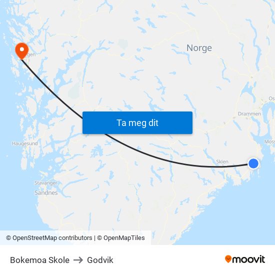 Bokemoa Skole to Godvik map