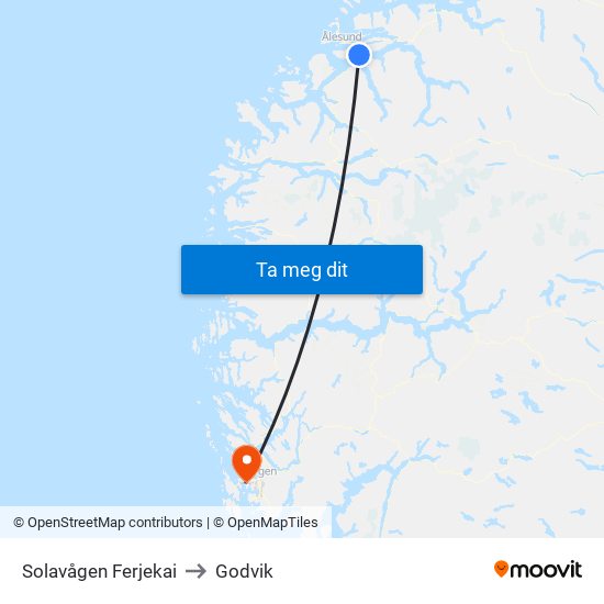 Solavågen Ferjekai to Godvik map