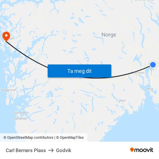 Carl Berners Plass to Godvik map