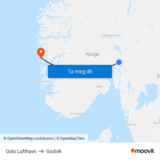 Oslo Lufthavn to Godvik map