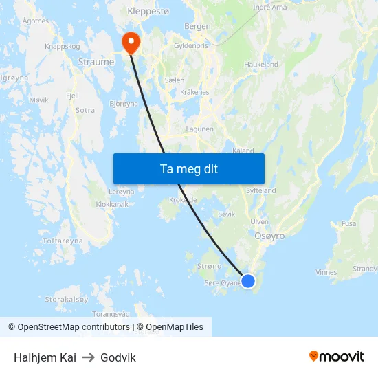 Halhjem Kai to Godvik map
