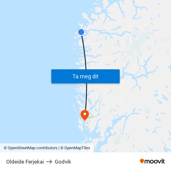 Oldeide Ferjekai to Godvik map