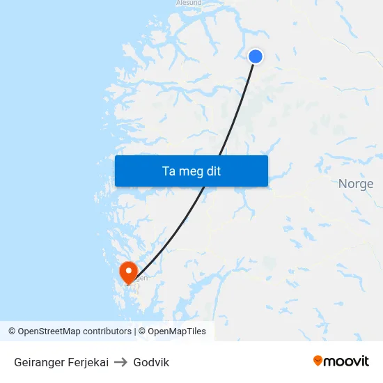 Geiranger Ferjekai to Godvik map