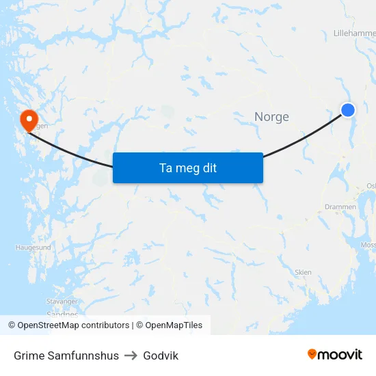 Grime Samfunnshus to Godvik map