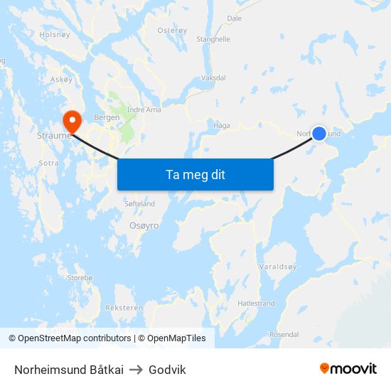 Norheimsund Båtkai to Godvik map