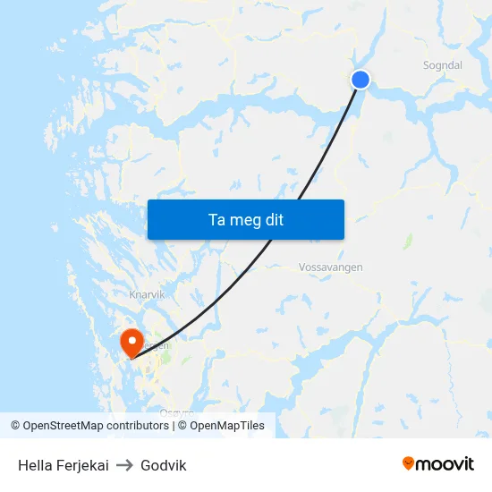 Hella Ferjekai to Godvik map