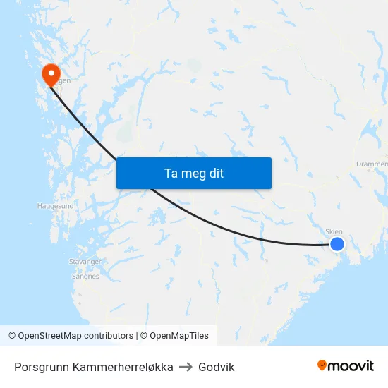 Porsgrunn Kammerherreløkka to Godvik map