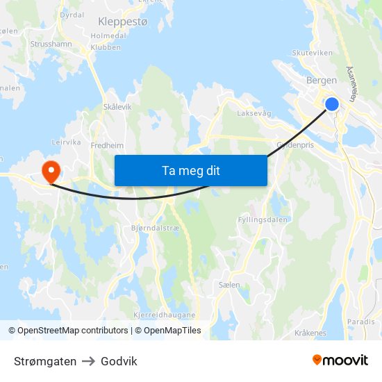 Strømgaten to Godvik map