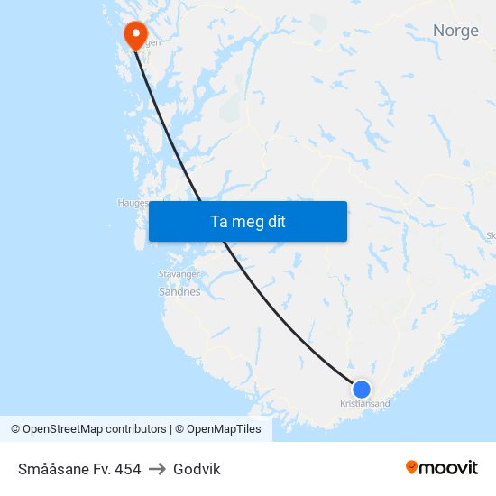 Smååsane Fv. 454 to Godvik map
