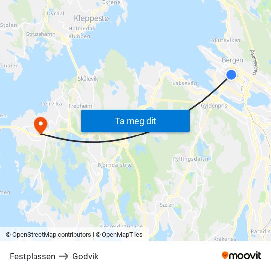 Festplassen to Godvik map