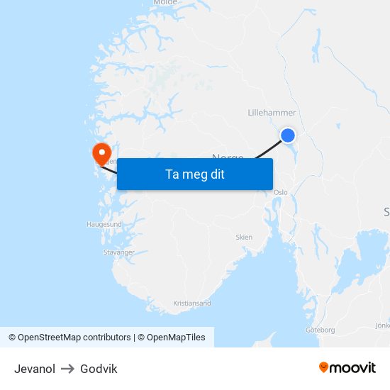 Jevanol to Godvik map