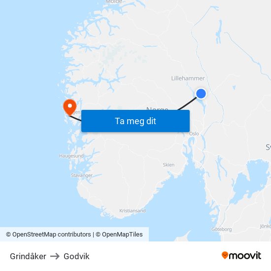 Grindåker to Godvik map
